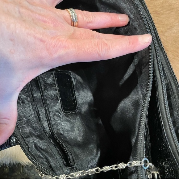 I Squared Black Patent Studded Ruffle Clutch Shoulder Bag - Picture 7 of 7